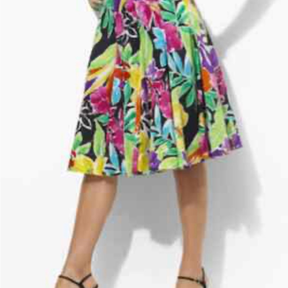 Lauren Ralph Lauren Byron Floral Vibrant Floral A-Line Skirt Cotton Size 8